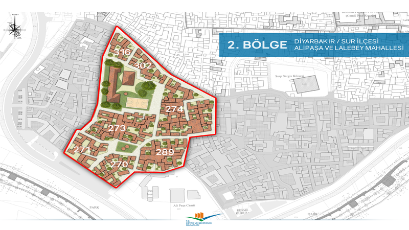 ÇEVRE VE ŞEHİRCİLİK BAKANLIĞI-Diyarbakır İli Sur İlçesi, Alipaşa, Lalebey Mahalleri 2. Bölgedeki Yeni Yapıların Proje İşi (21.285,284 m2)